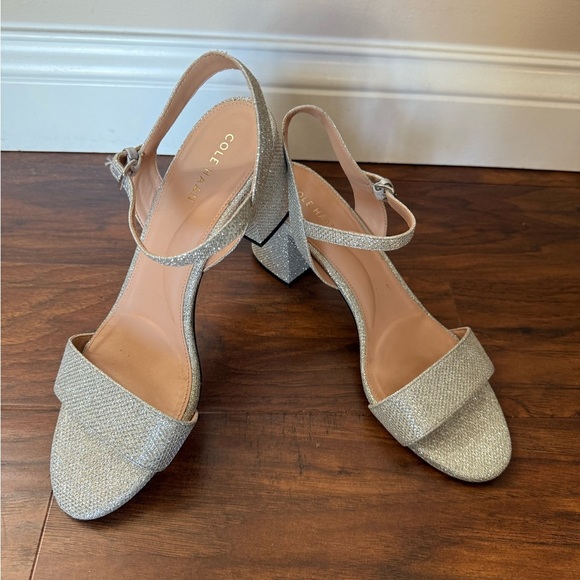 NWT Cole Haan Josie Block Heel Silver Glitter Ankle Strap Dress Sandals-Size 9B - Picture 8 of 13